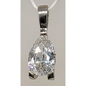 Clear Cubic Zirconia Rhinestone Pendant Teardrop Shaped Faceted Silver Tone